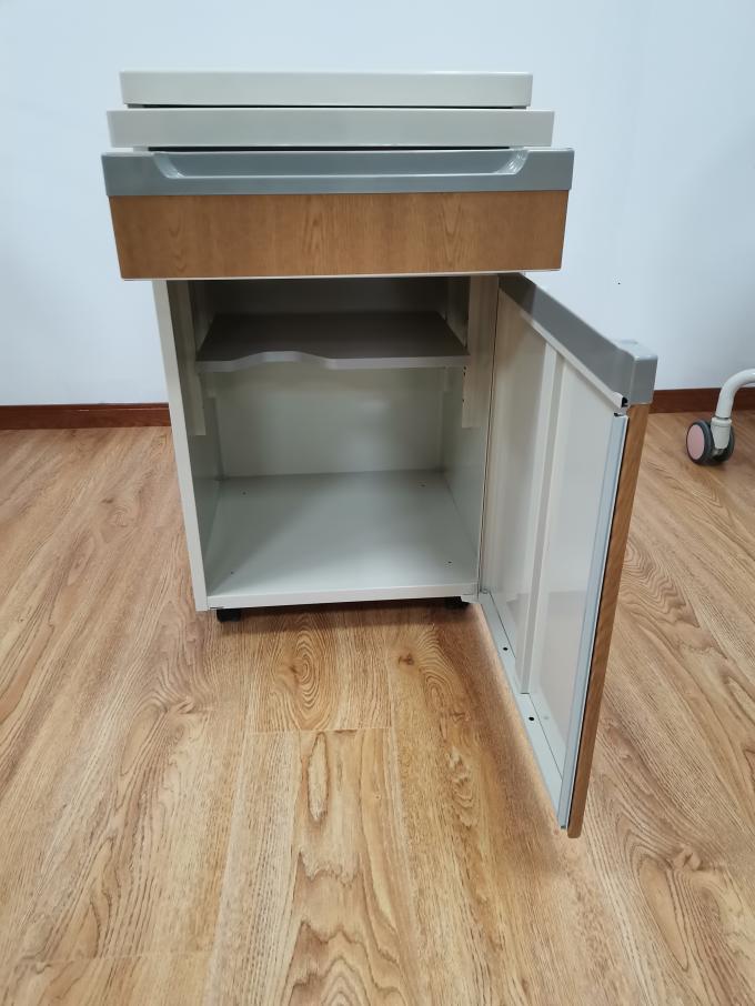 Aluminiowa konstrukcja płyty szpitalnej szafki nocnej Stolik drewniany kolor z kółkami 1
